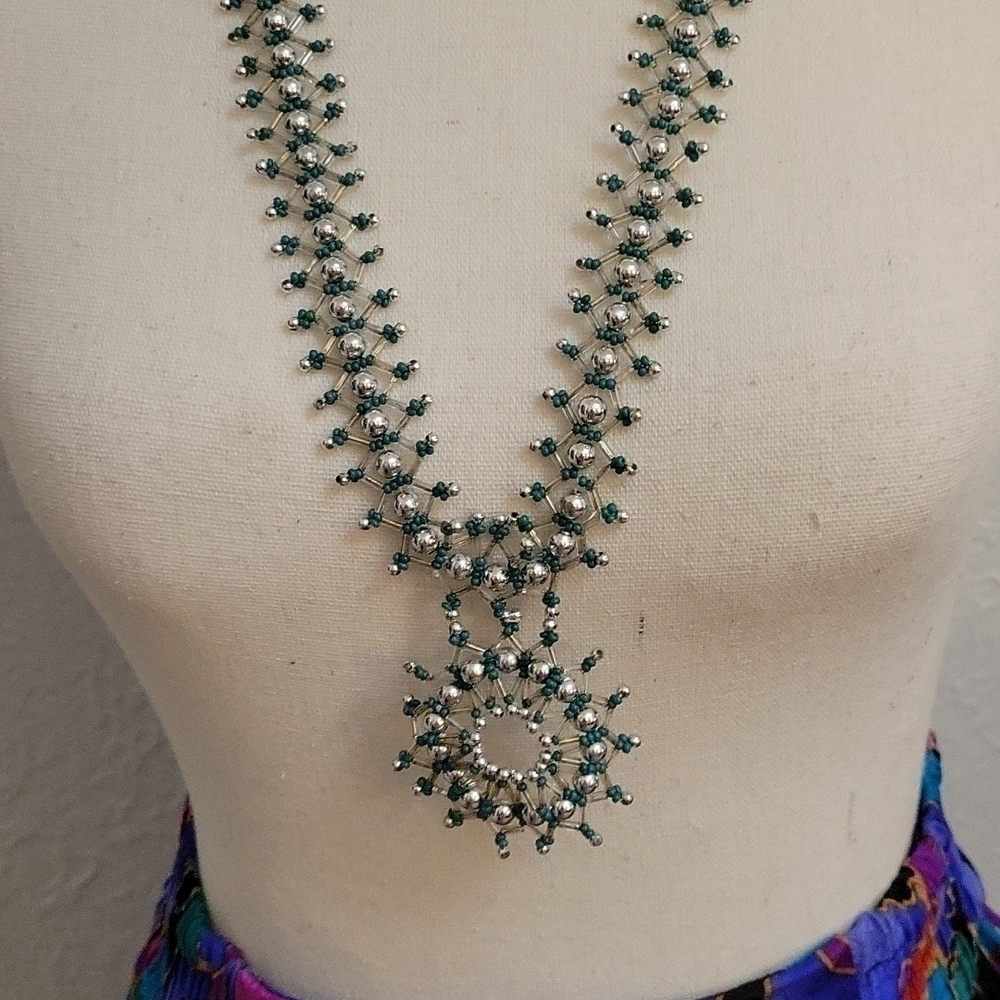 HANDMADE Glass Acrylic Beaded Woven Statement Festival Necklace - Picture 5 of 8